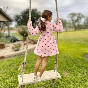 Lola + The Boys Pink Plush Dress with Red Heart Print